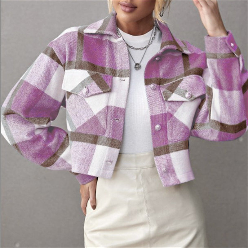 Ladies Lapel Single Breasted Woolen Jacket