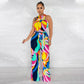 Women's Printed Sleeveless Lace-up Jumpsuit Trousers