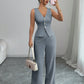 Solid Color Sleeveless Slim Fit Vest High Waist Trousers Two-piece Set