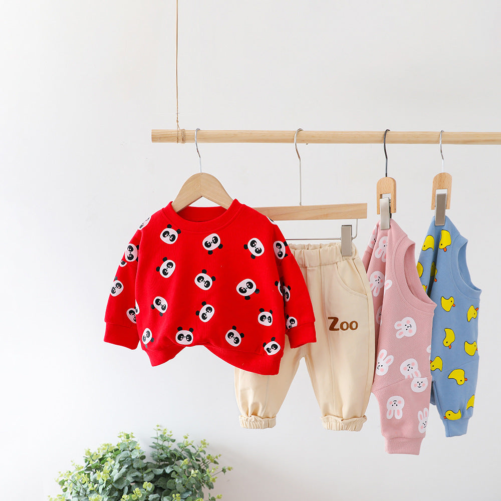 Ensemble deux pièces pour enfant, haut et pantalon imprimé dessin animé, automne