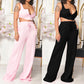 Ensemble deux pièces pour femmes européennes et américaines, haut sexy de couleur unie, pantalon ample à jambes larges
