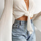 Women's Solid Summer Chiffon Pleated Flared Sleeve Shirt