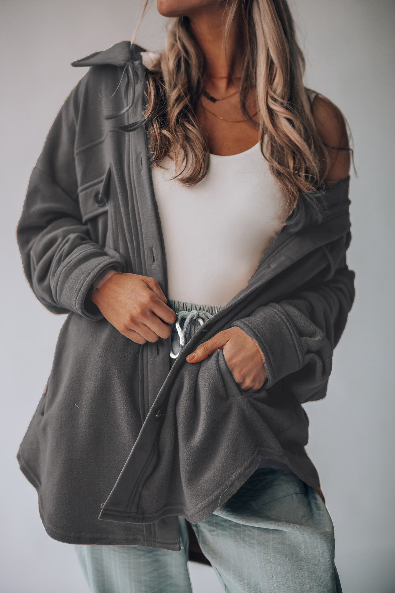 Women's Fashion Polo Collar Single-breasted Long Sleeve Shirt Coat