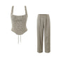 Slim-fitting Simple High Waist Top Corset Plaid New Pants