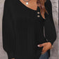 V-neck Buttons Solid Color Long Sleeve Shirt Women