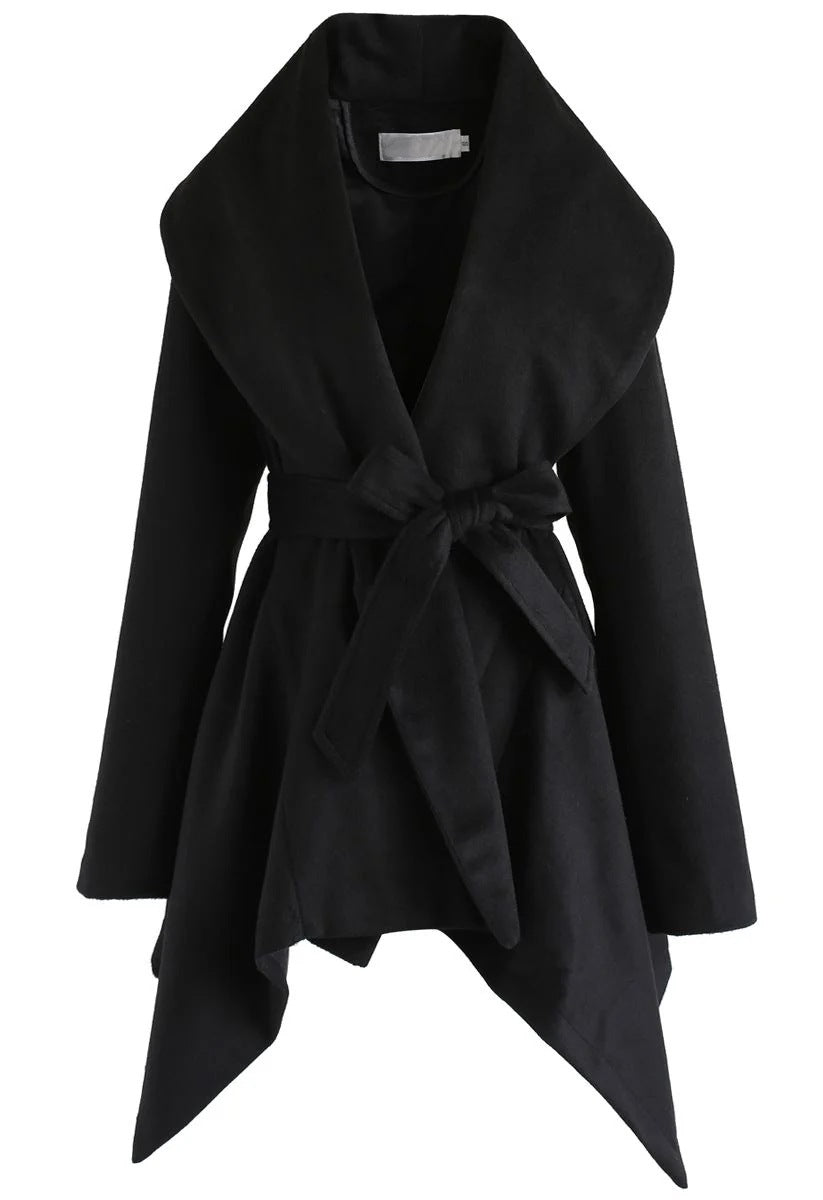 New Women's Lace-up Cross-over Shawl Woolen Coat