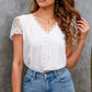 Lace Hollow Out V-neck Fashion Women's T-shirt