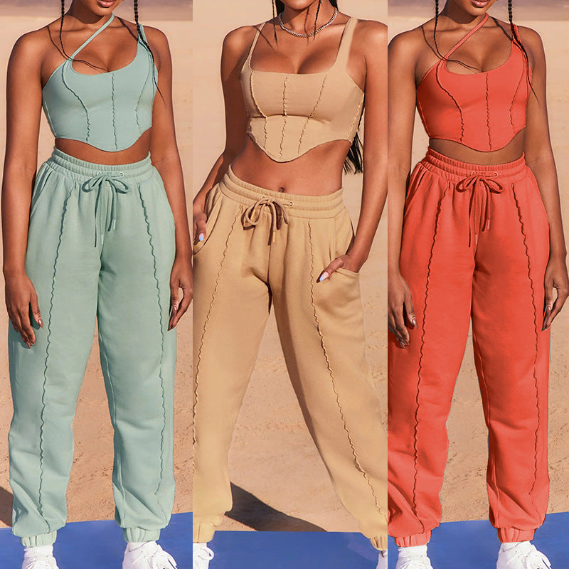 Two-piece Suit Of New Solid Color Suspenders Casual Pants