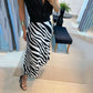 V Neck Casual Suit Printed Zebra Pattern Skirt