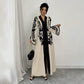 Women's V-neck Long Cardigan Printed Flared Long-sleeve Lace-up Dress