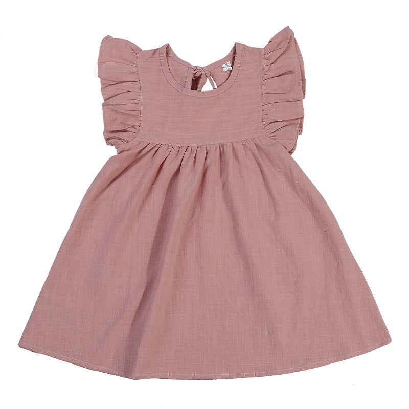 Robe à manches volantées pour fille, col dans le dos, lacets