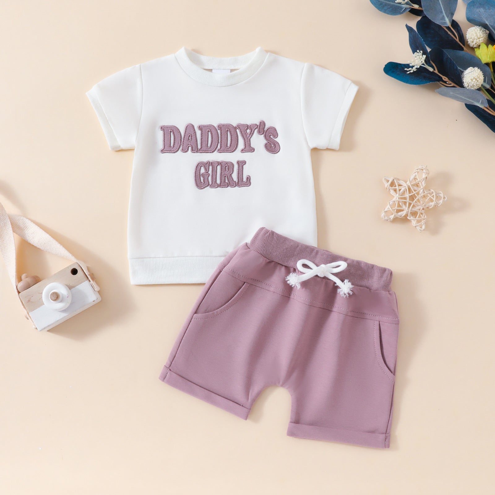 Short à manches courtes imprimé lettres pour garçons et filles