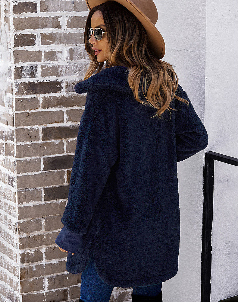 Manteau long en fourrure Manteau d'hiver en polaire double face à manches longues