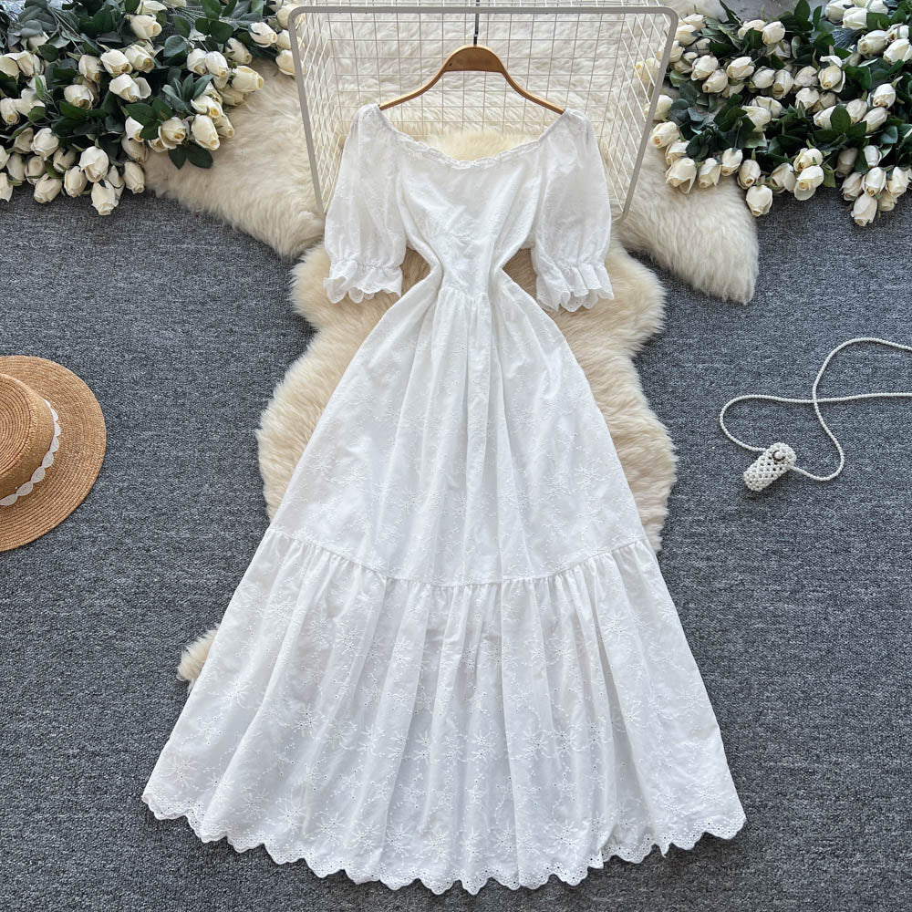 Women's French Retro A-Line Hollow-out Short-Sleeve Dress