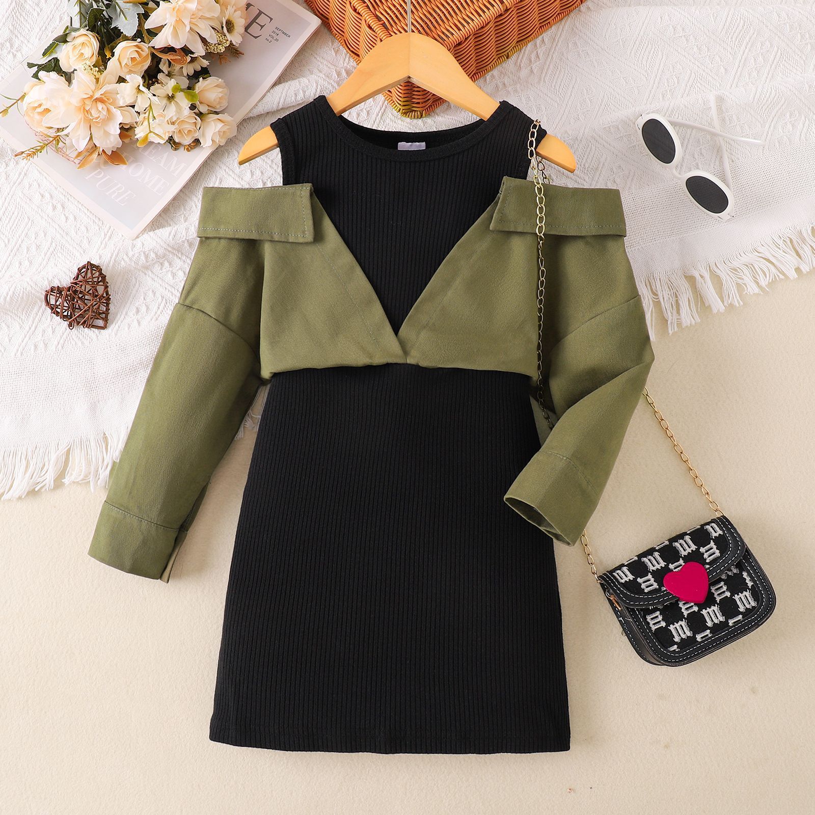 Children's Off-shoulder Long Sleeve Dress