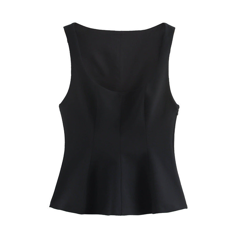 European And American Style Women's Square Collar Sleeveless Top