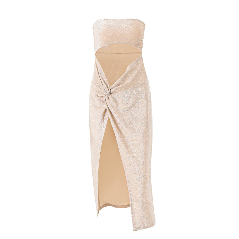 Tube Top Hollow-out Twisted Split Dress