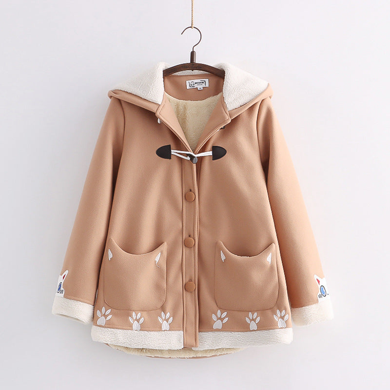 Manteau à capuche en laine japonaise à boutons de vache
