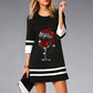 New Women's Christmas Print 34 Sleeve Crew Neck Casual Dress