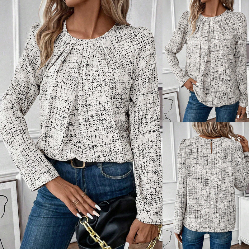 Round Neck Fashion Elegant Loose Long-sleeved Women's Top