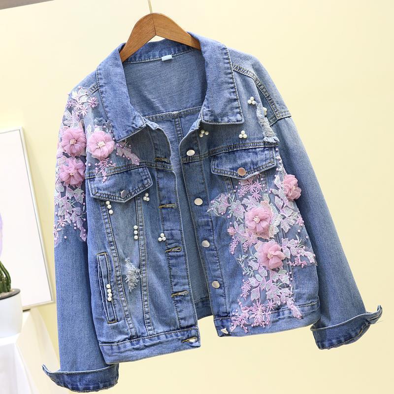 Embroidered Three-dimensional Denim Short Coat