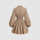 Sexy Lapel Blouse And A Fitted Bubble-sleeved Dress