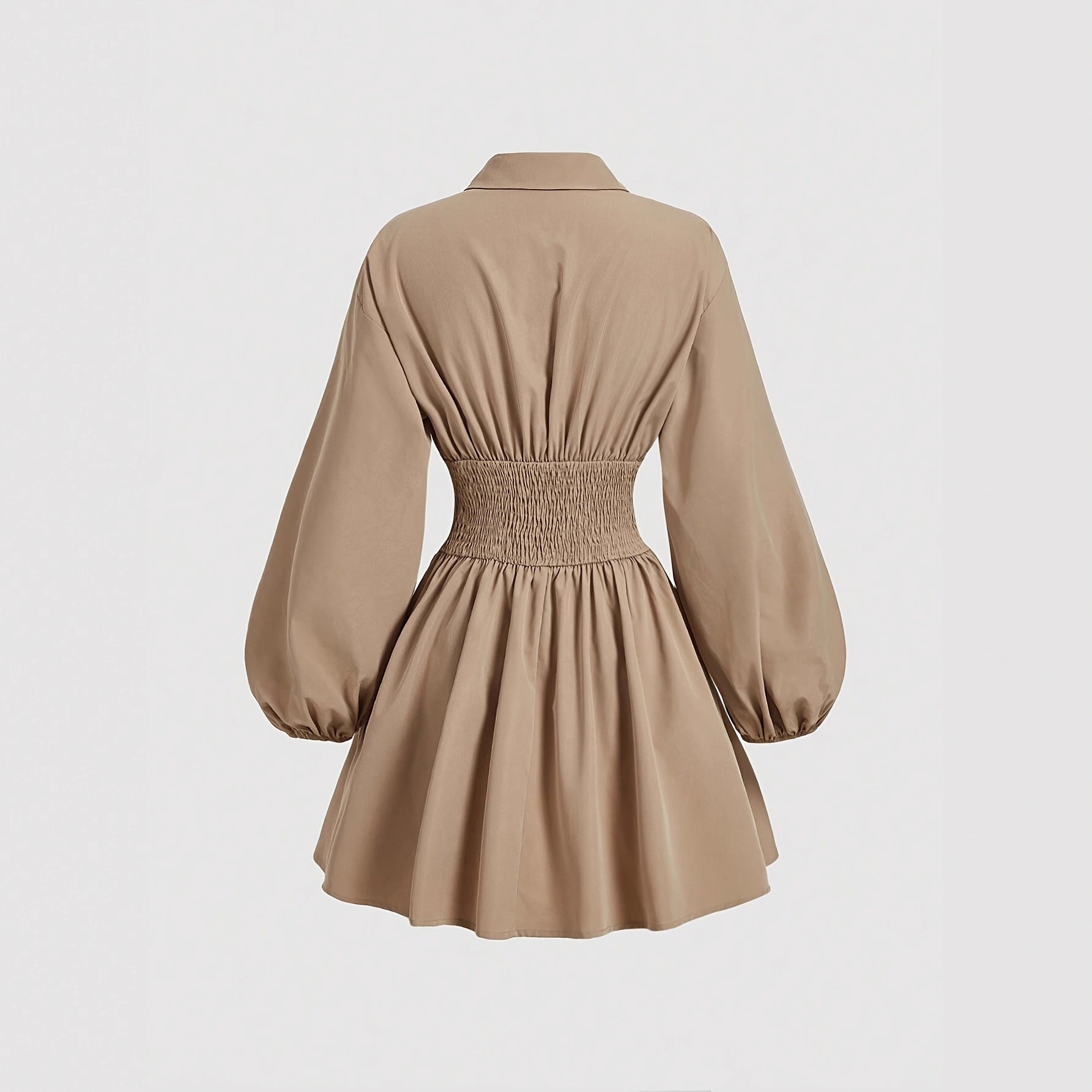 Sexy Lapel Blouse And A Fitted Bubble-sleeved Dress