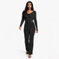 Solid-color Casual Boat-neck Long-sleeve Top And Slim-fit Pants Set