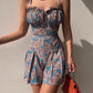 Floral Pleated Rope Drawstring Waist Romper