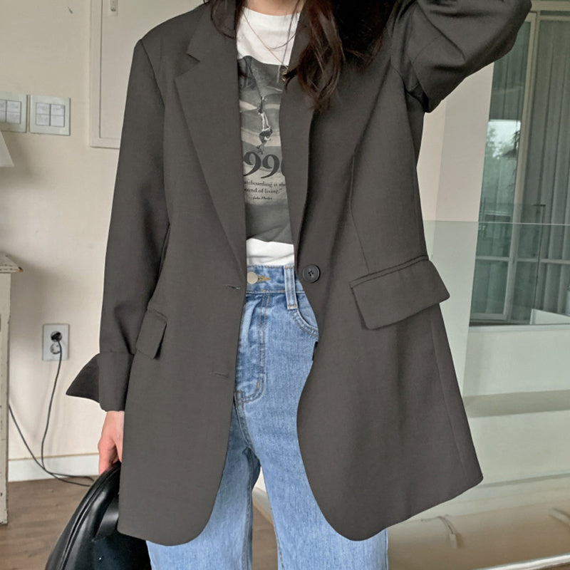 Minimalist Lapel Two Button Loose Long Sleeve Blazer Top