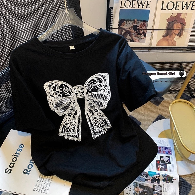 Nouveau t-shirt à manches courtes imprimé nœud papillon pour femme