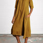 Round Neck Half Sleeve Long Solid Color Casual Cotton And Linen Dress