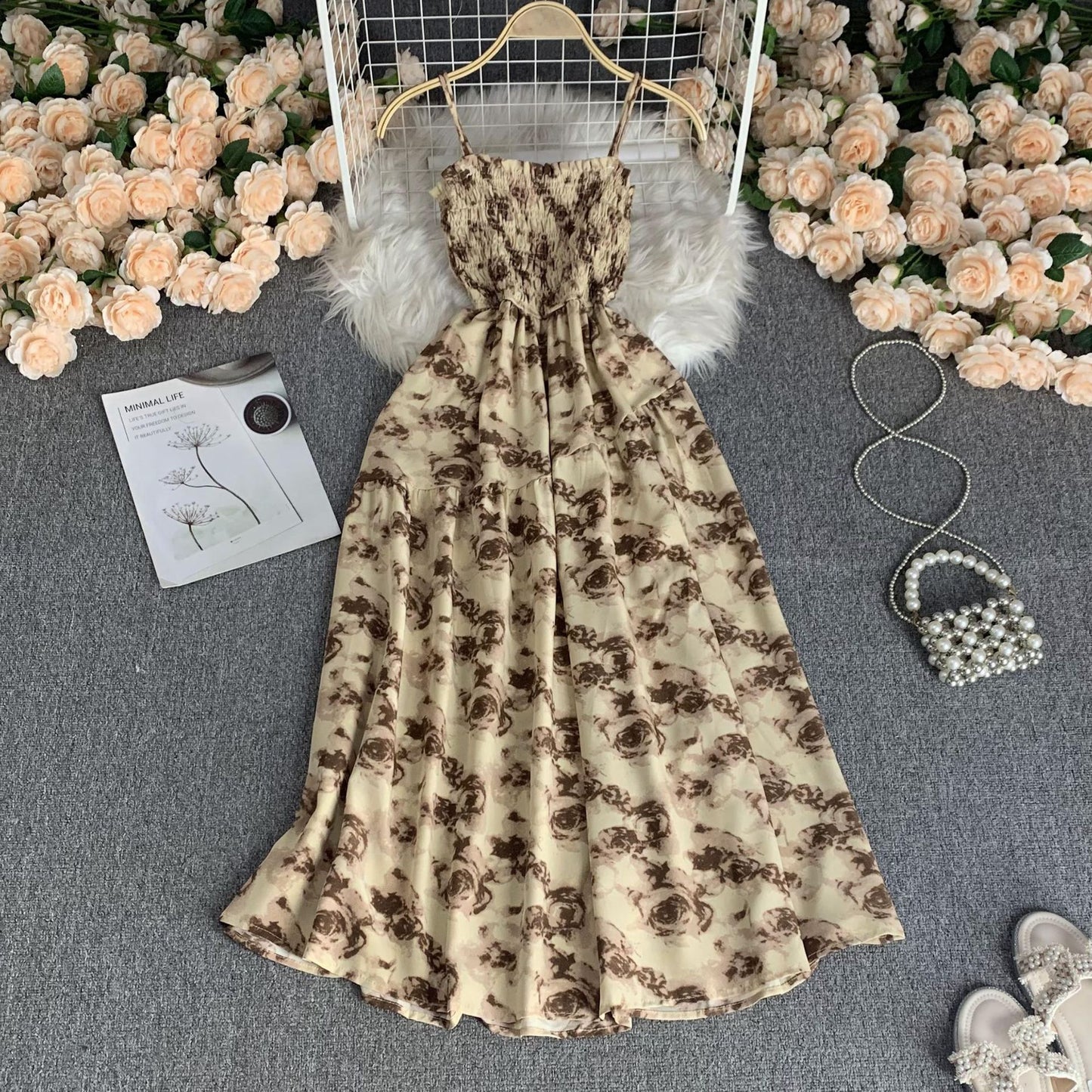 French Style Vintage Floral Bandeau Dress