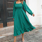 Flared Sleeve Casual Ruffled Square Collar Elastic Waist Large Swing Spring Dress
