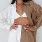 Contrast Color Long Sleeve Shirt Shorts Two-Piece Set