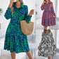 Casual Loose Contrast Color Leopard-print Long-sleeved Shirt Dress