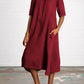 Round Neck Half Sleeve Long Solid Color Casual Cotton And Linen Dress