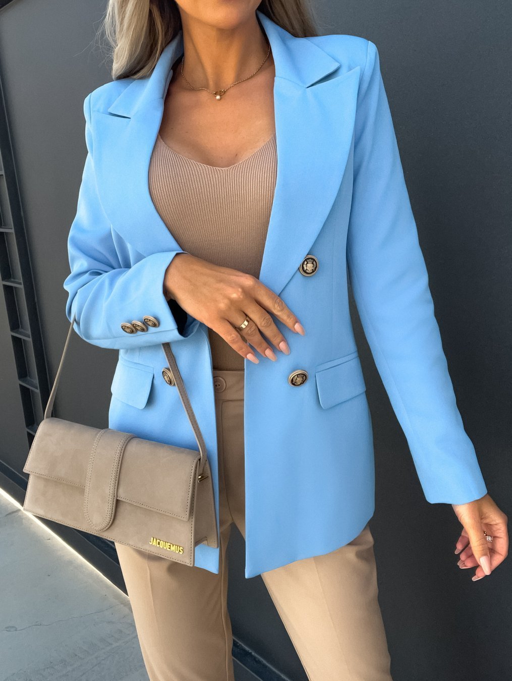 Women's Solid Color Double Breasted Fashion Blazer Top