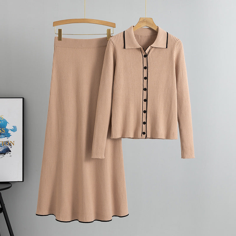 Fashion Slim Fit Women's Sweater Cardigan Skirt Two-piece Set