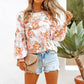 Women's Printed Pleated Puff Sleeve Round Neck Top