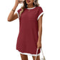 Solid-color Casual Contrast-color Short-sleeve Pocket Dress