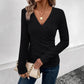 Spring And Autumn Women's Solid Color And V-neck Long-sleeved T-shirt Top
