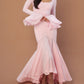 Solid Color Double Layer Ruffle Sleeves Maxi Dress
