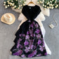 Womens Floral Print V Neck Dress With Ruffled Hem