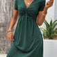 Color Cotton Short Sleeve V-neck Design Chest Twist Waist Dress
