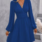 Women's Diagonal Collar Lantern Sleeve Smocking Pleated Waist Dress