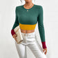 Slim Fit O-neck Short Stitching Long Sleeve T-shirt