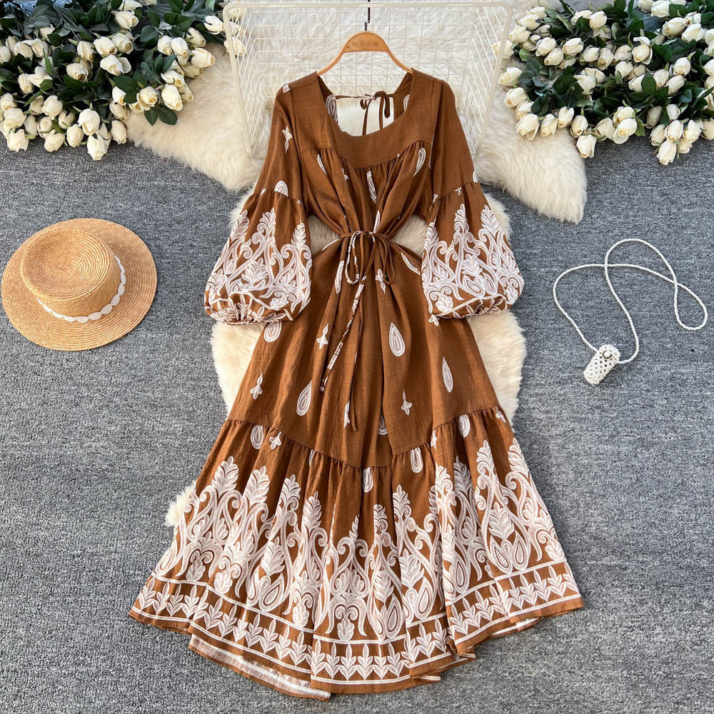 Women's Court-Style Printed Minimalist Lace-Up Dress