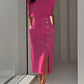 Split Metal Button Summer Dress Women