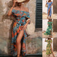 Women's Off-neck Ruffled Tied Waist Dress
